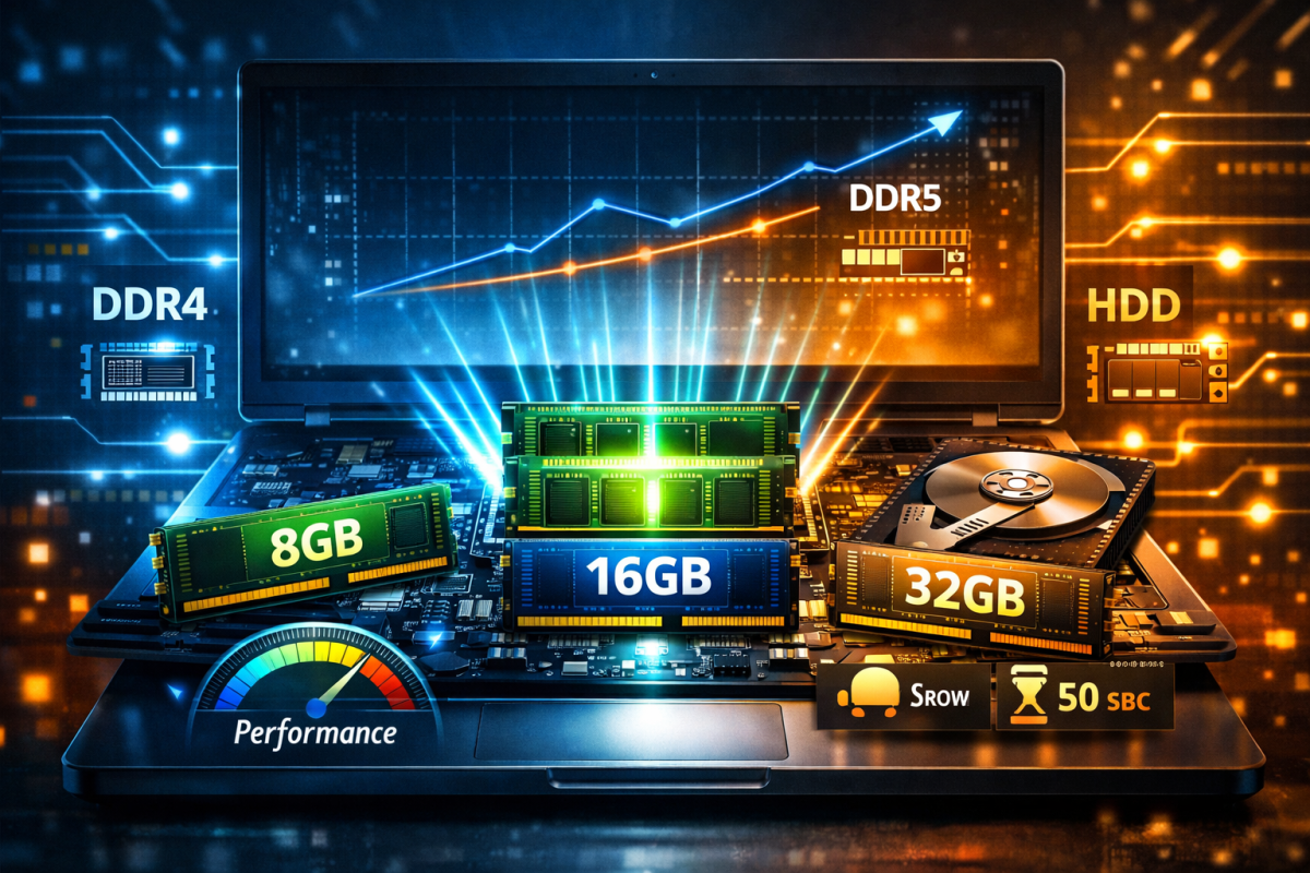 مقایسه رم لپتاپ با ظرفیتهای 8GB، 16GB و 32GB در راهنمای خرید لپتاپ